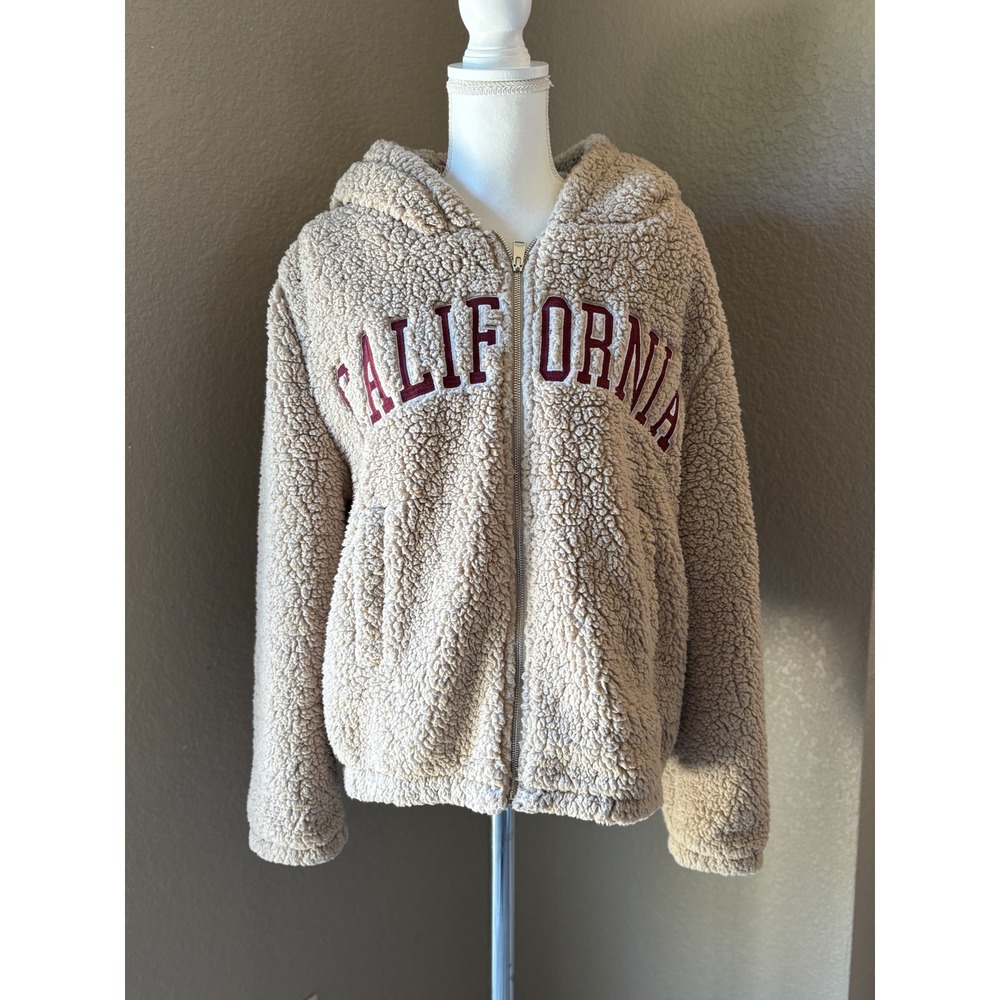 Reflex California Sherpa Full Zip Hoodie Tan Beige Women 1XL